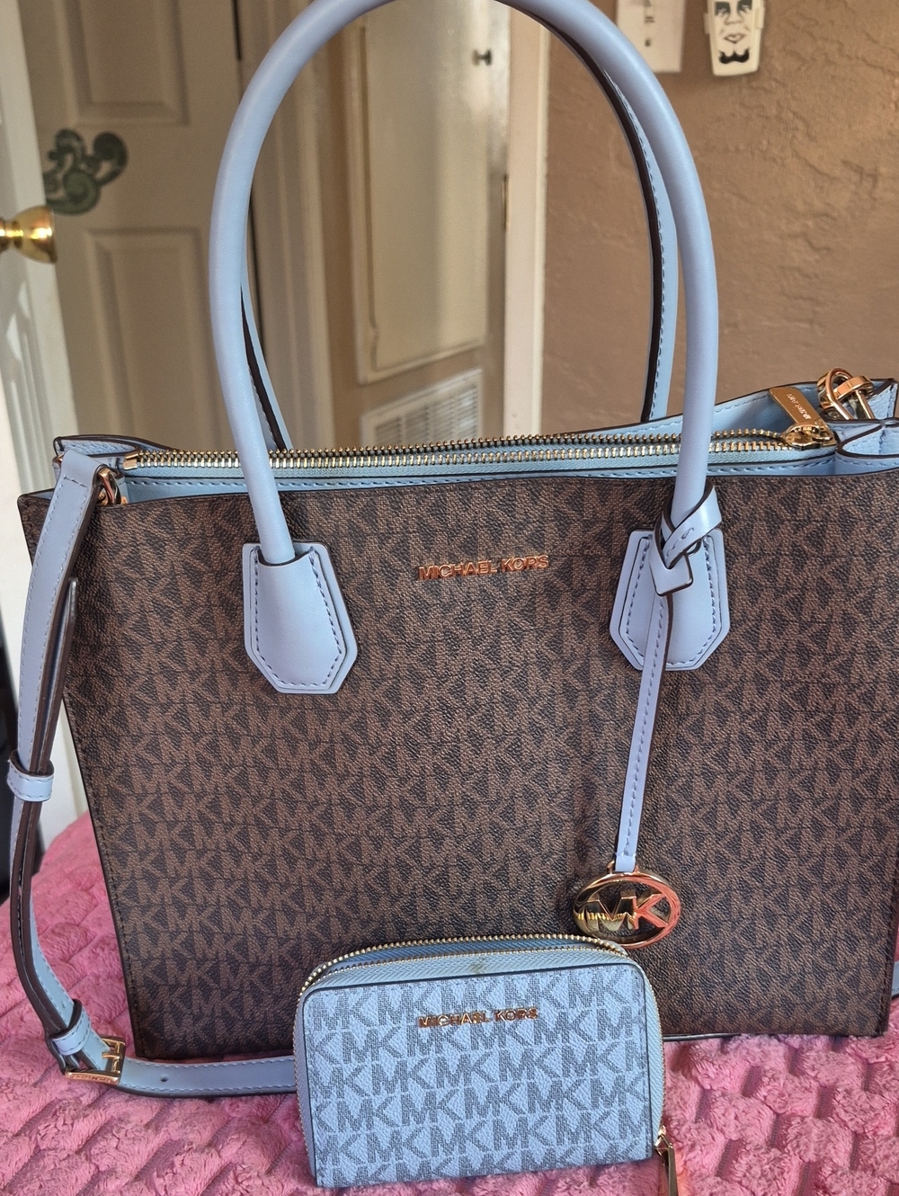 Michael Kors Brown MK Signature Shoulder Tote with wallet